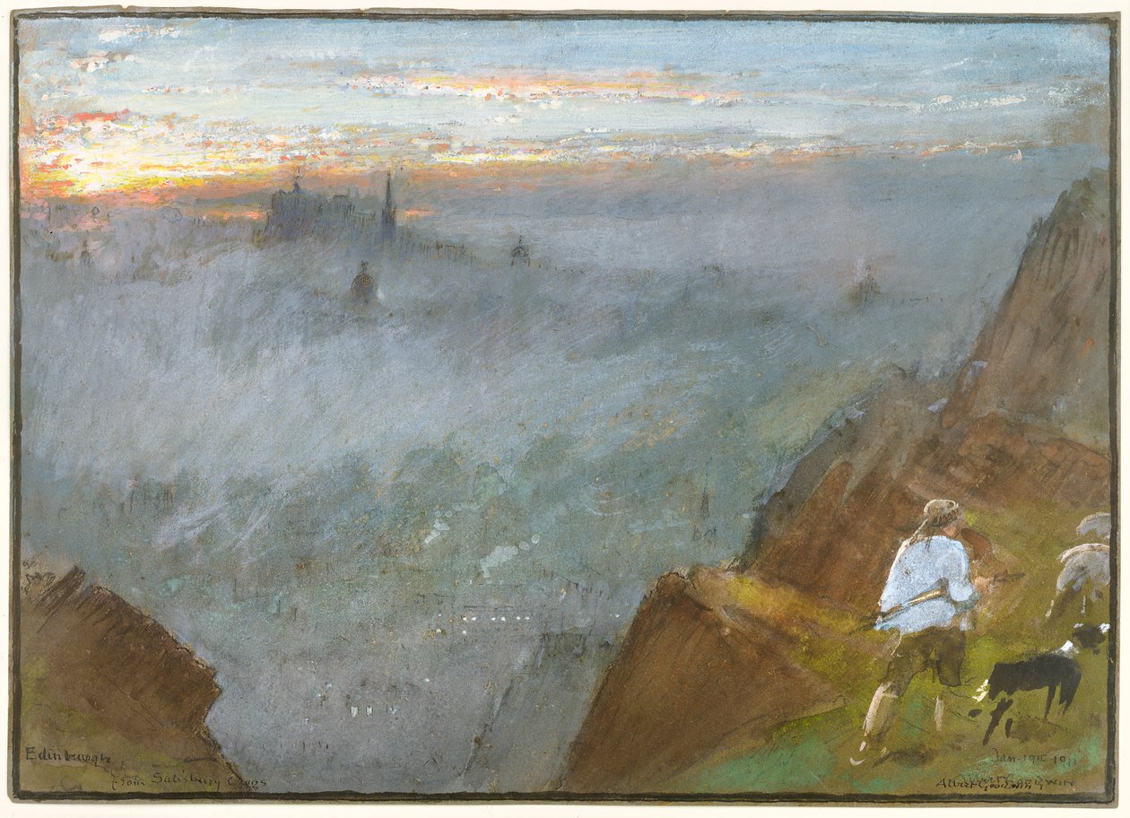 Edinburgh, Salisbury Crags, 1917 alkotó: Albert Goodwin
