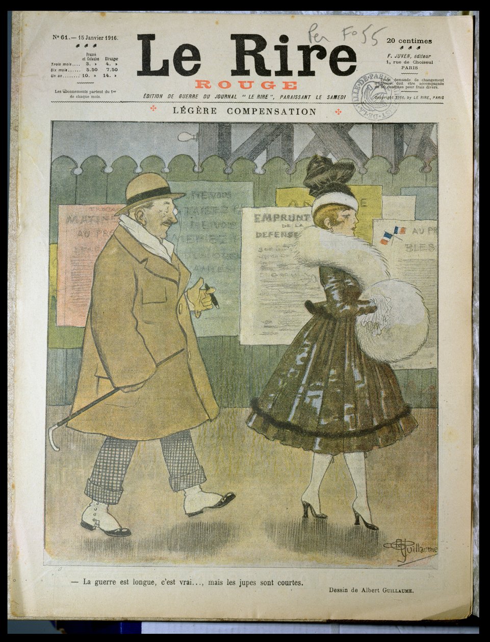 „A háború hosszú, az igaz… de a szoknyák rövidek”, a „Le Rire” címlapja, 1916. január 15. alkotó: Albert Guillaume