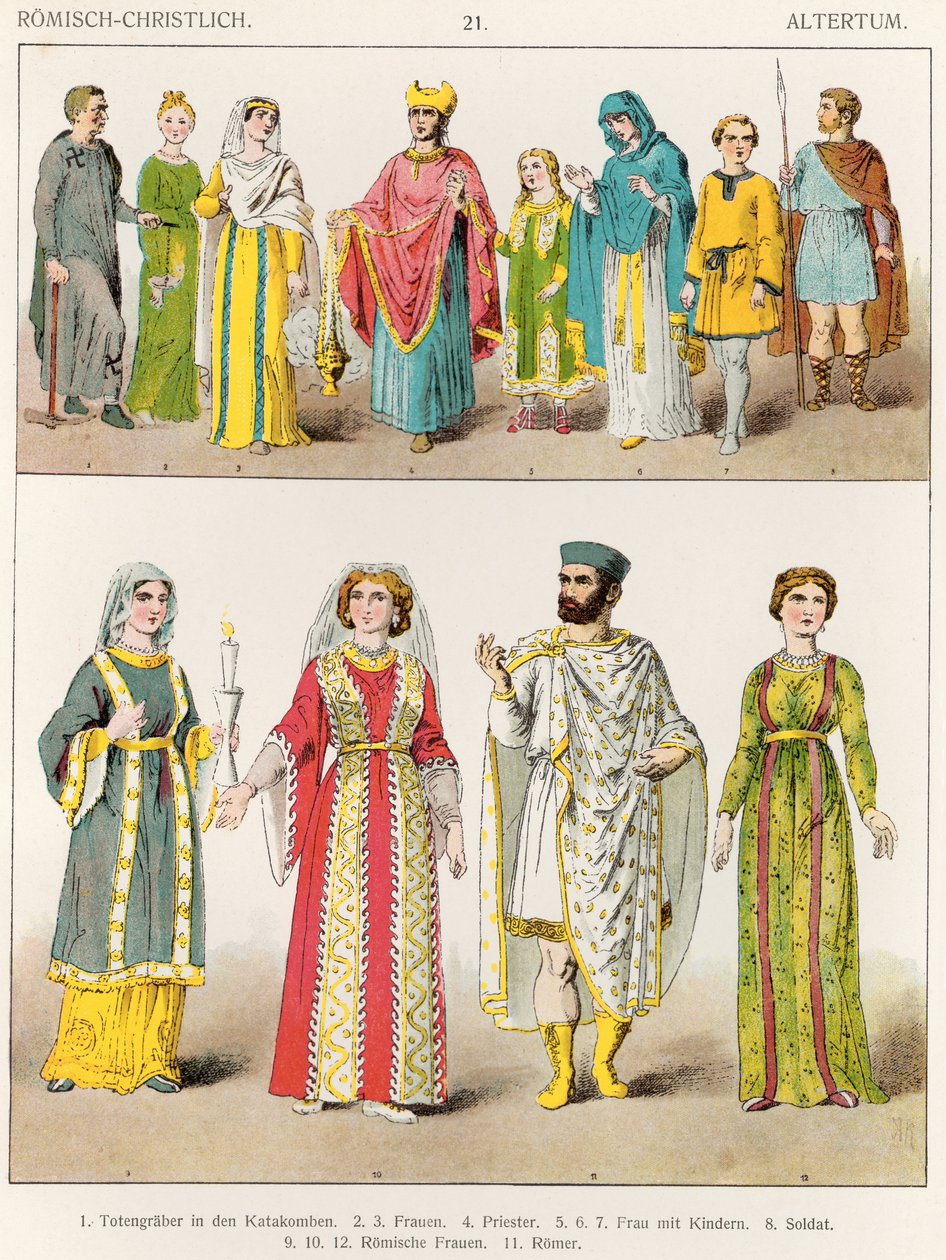 Keresztény római ruha, a „Trachten der Voelker”-ből, 1864 alkotó: Albert Kretschmer