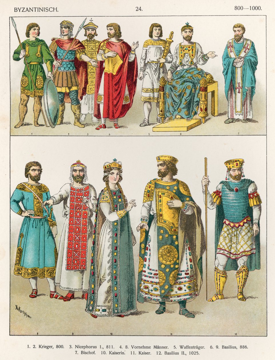 Ruha a bizánci udvarban, 800-1000, „Trachten der Voelker”, 1864 alkotó: Albert Kretschmer