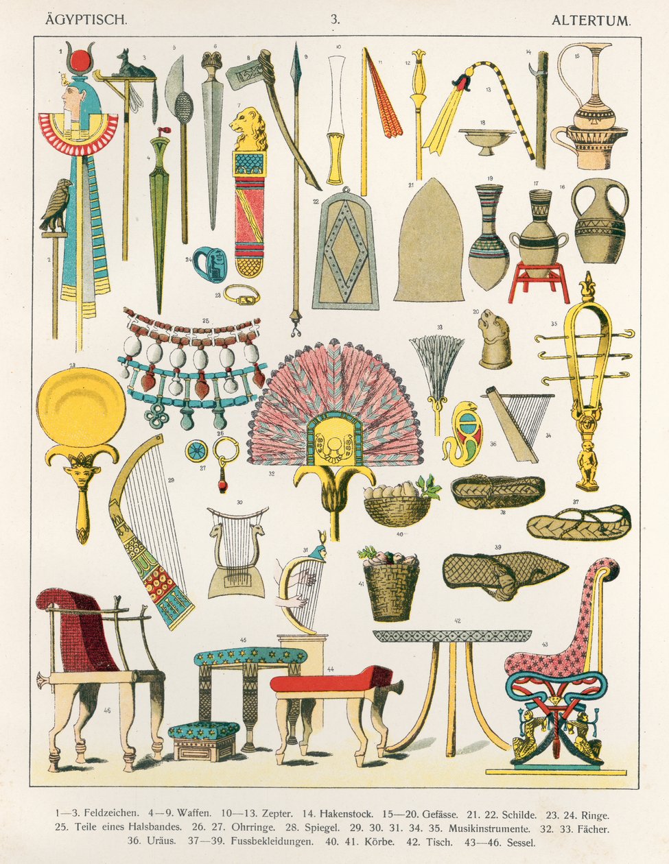 Egyiptomi kiegészítők, a "Trachten der Voelker"-ből, 1864 (színes litográfia) alkotó: Albert Kretschmer