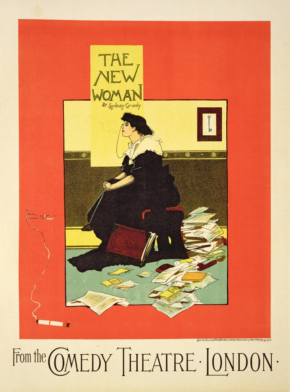 Egy plakát reprodukciója, amely Sydney Grundy "The New Woman" című művét hirdeti a londoni Comedy Theatre-ben. alkotó: Albert Morrow