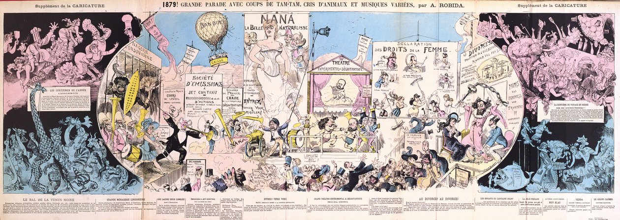 "Grande Parade", kihajtható karikatúra a "La Caricature"-ból, 1880 alkotó: Albert Robida