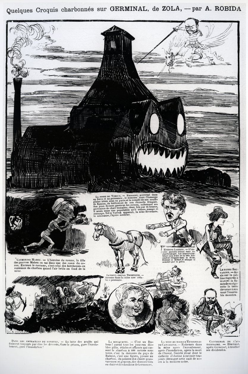 Néhány vázlat a „Germinal”-ból, Emile Zola (1804-1902) regényéből, a „La Caricature”-ből, 1885. május alkotó: Albert Robida