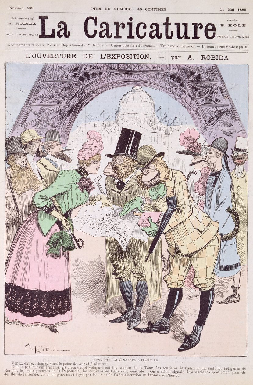 Az 1889. évi világkiállítás megnyitója, a "La Caricature"-ból, 1889. május 11. alkotó: Albert Robida