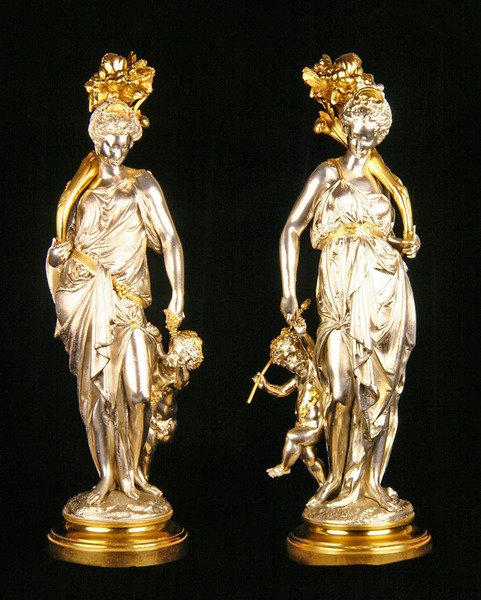 Ceres és Bacchus (bronz, ezüstözött és aranyozott, esztergált parcellaaranyozott talpakon) alkotó: Albert Ernest Carrier Belleuse