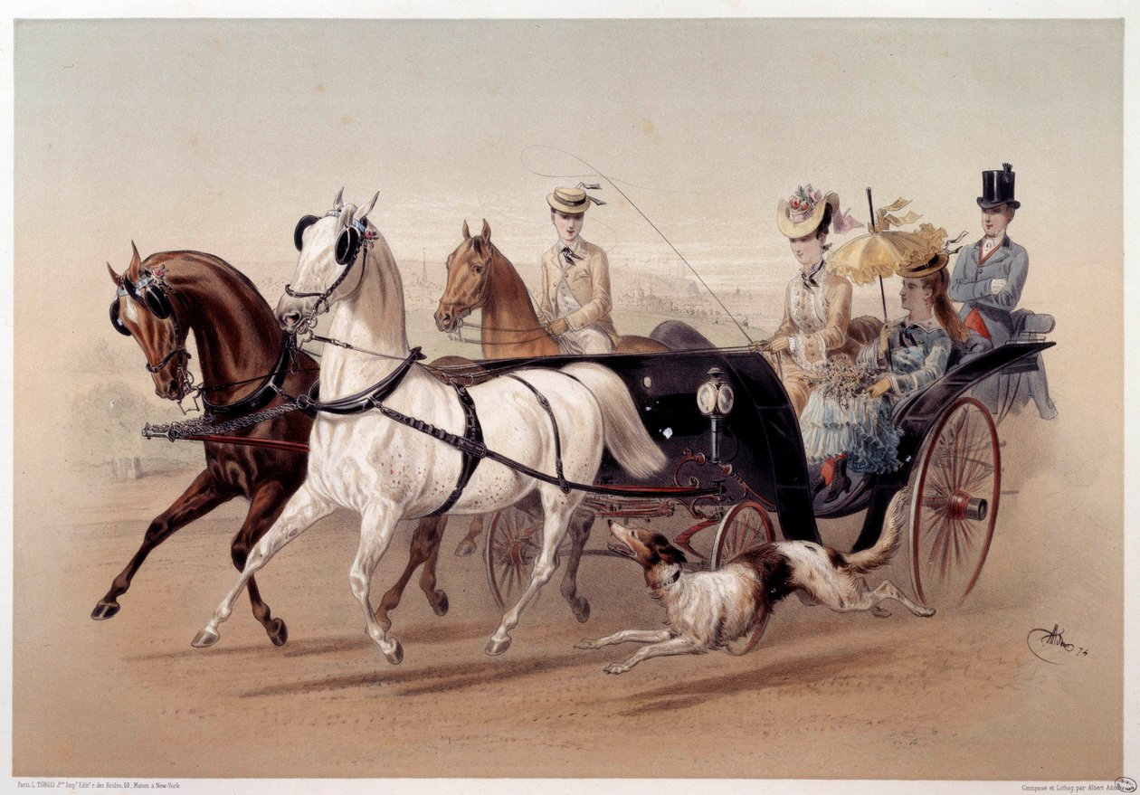Egy Victoria autó és Tarbes lovai Albert Adam (1833-?) nyomat 19. századi Párizs, Musee Carnavalet alkotó: Albert Adam