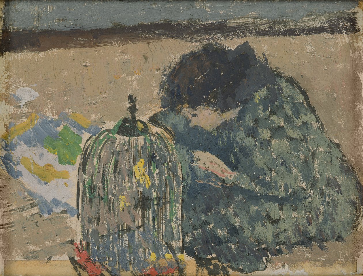 Nő kanárival, 1892-94 körül (olaj, kártya) alkotó: Albert Andre