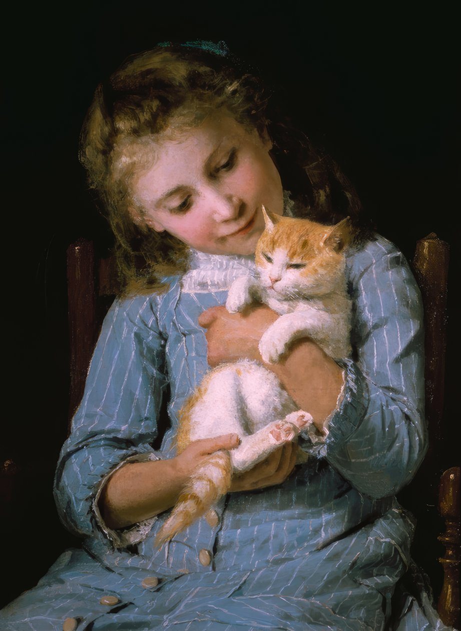 Lány macskával alkotó: Albert Anker