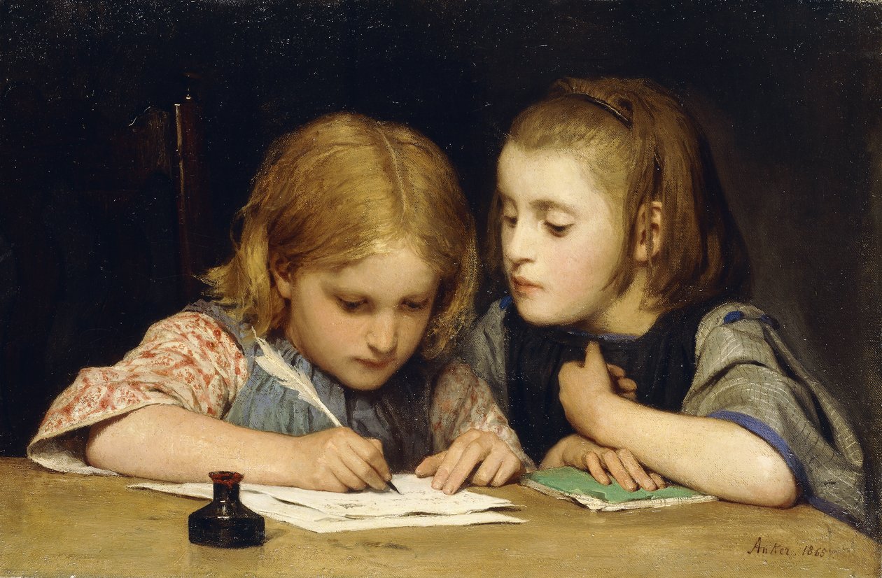 A lecke; Az íráslecke, 1865 alkotó: Albert Anker