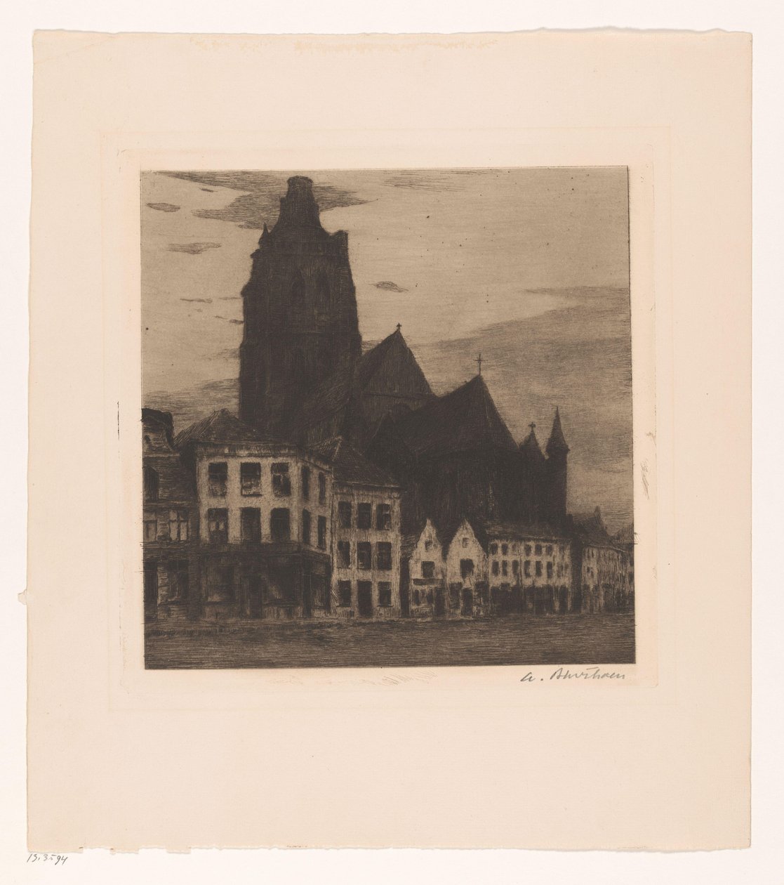 Kilátás a Szent Walburga-templomra Oudenaarde-ban alkotó: Albert Baertsoen (signed by artist)