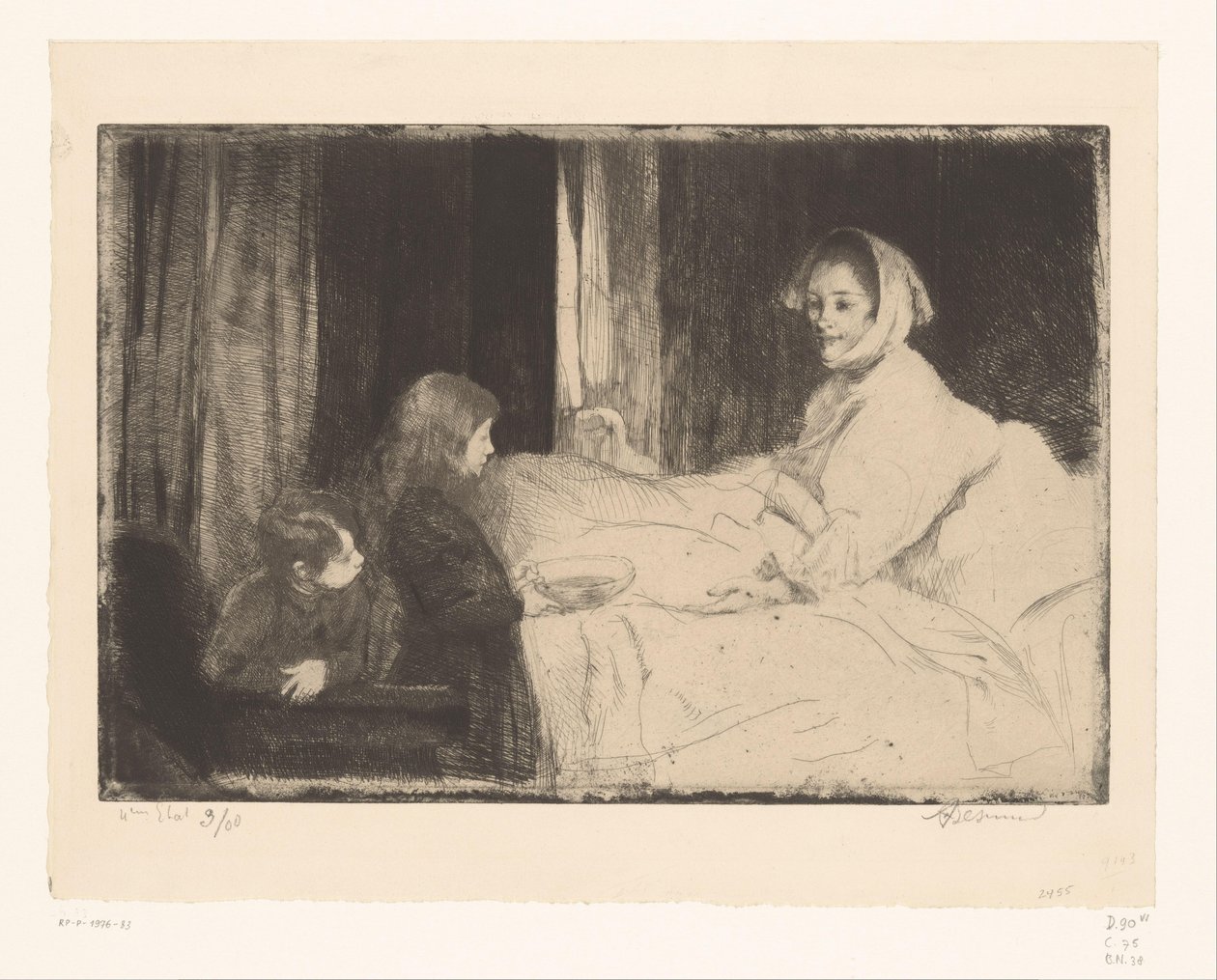 Gyerekek az anyjuk ágyánál alkotó: Albert Besnard (signed by artist)
