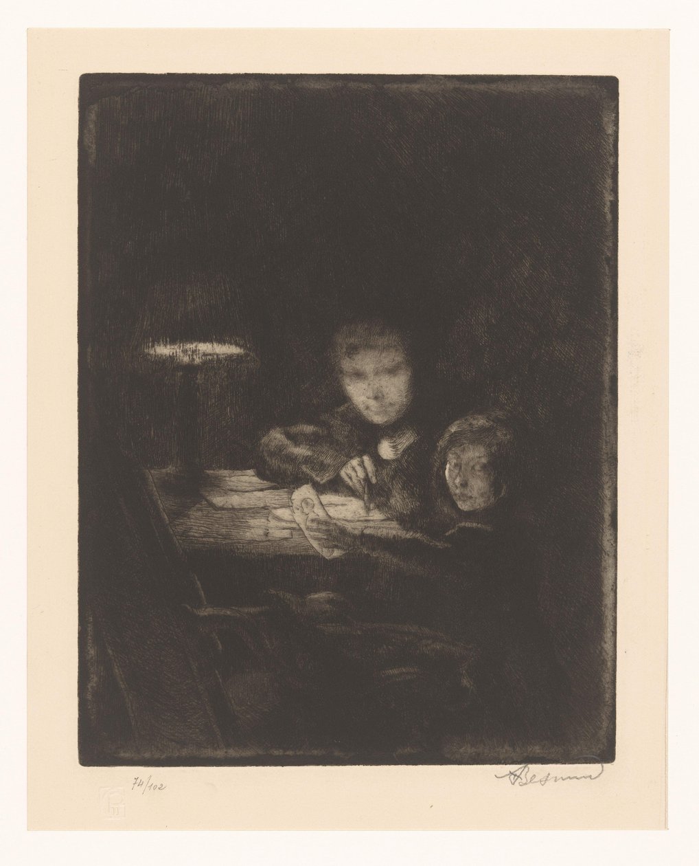 Gyerekek rajz szürkületben alkotó: Albert Besnard (signed by artist)