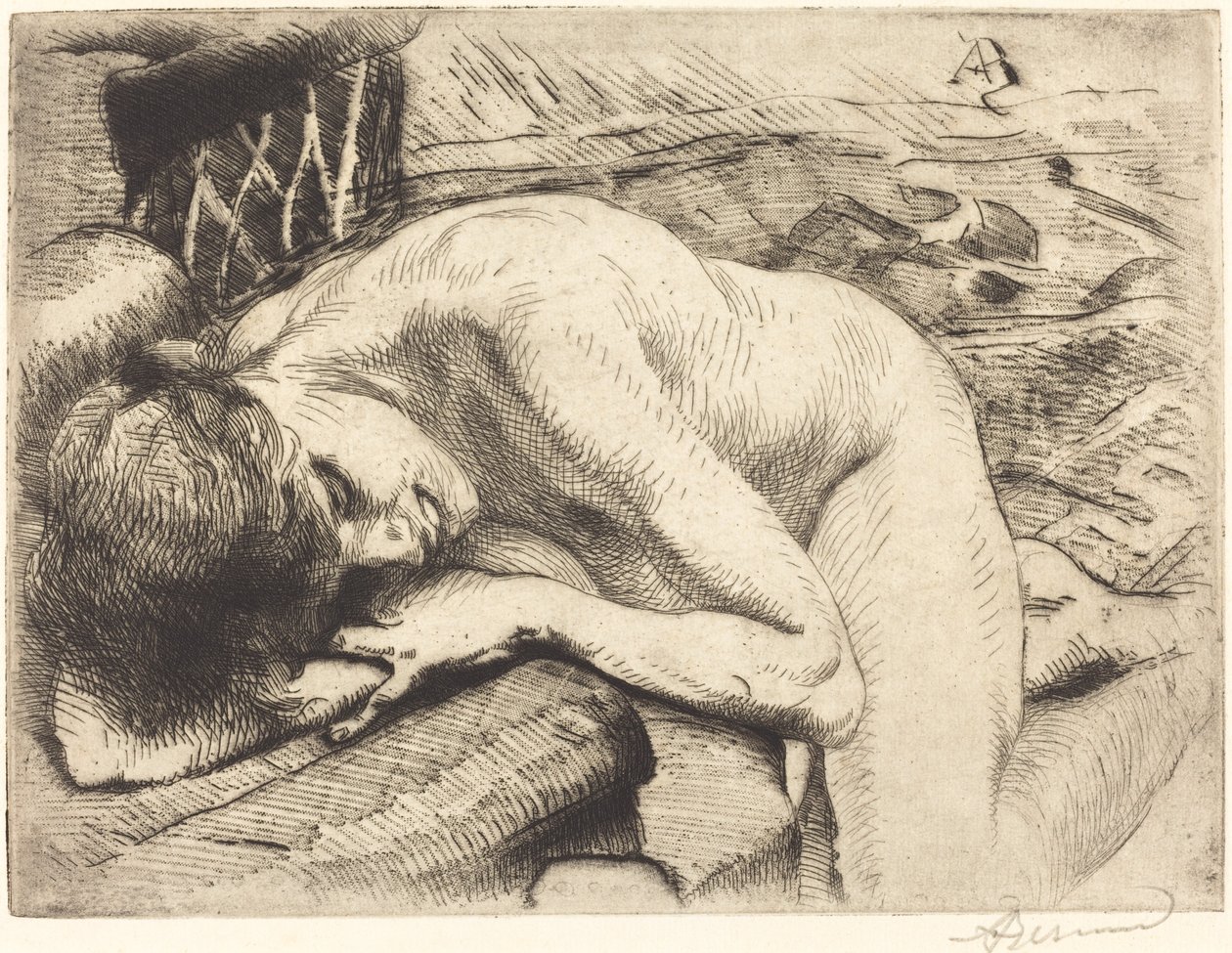 Modell alszik a padlón alkotó: Albert Besnard