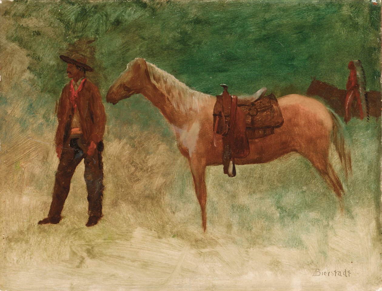 Álló cowboy lóval alkotó: Albert Bierstadt