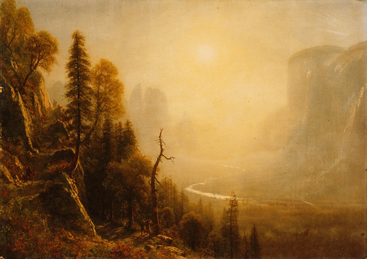 Tanulmány a Yosemite Valley, Glacier Point Trail számára, alkotó: Albert Bierstadt