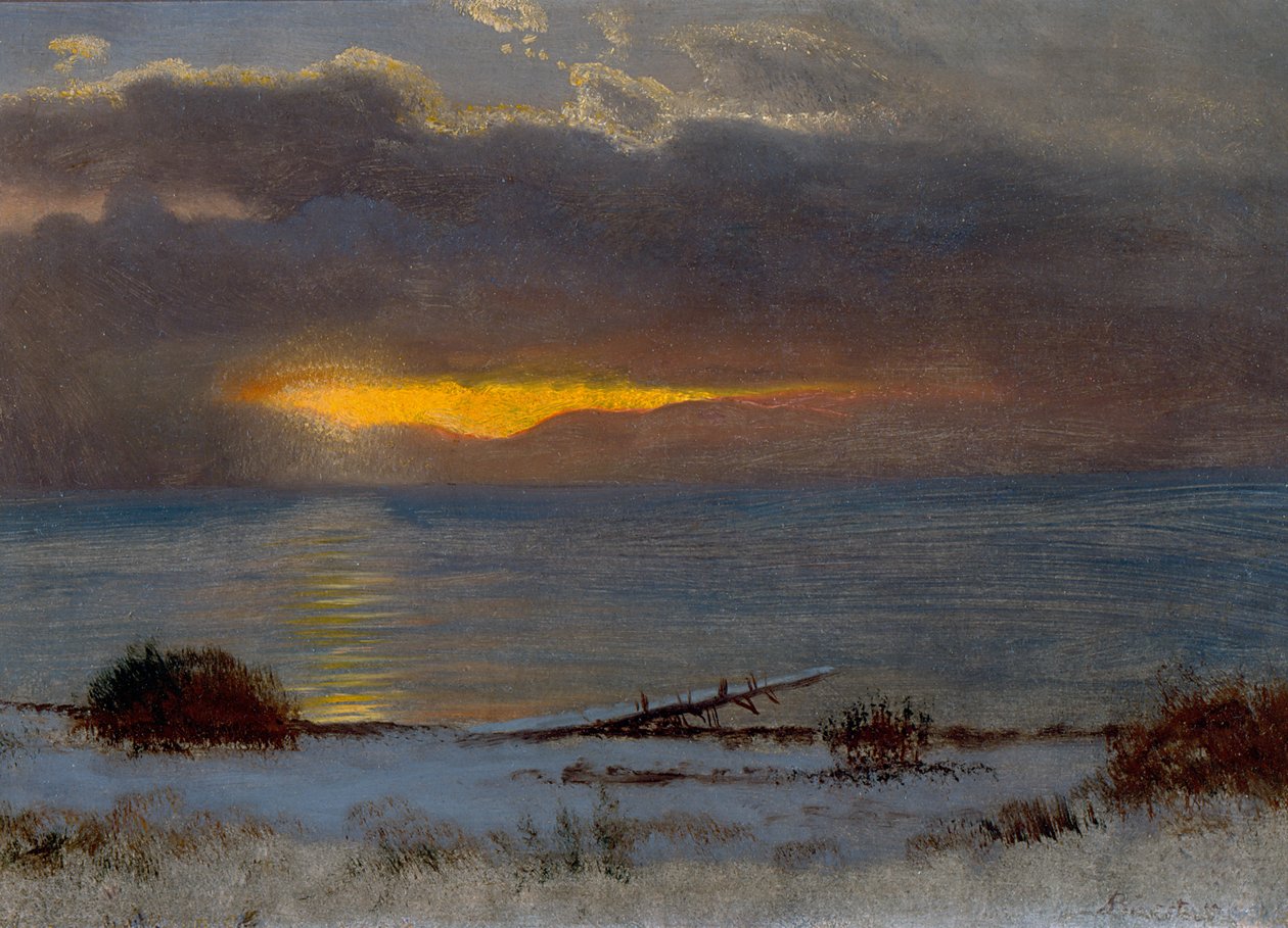 Napkelte a Tahoe-tónál, Kaliforniában, 1872 (olaj, papír) alkotó: Albert Bierstadt
