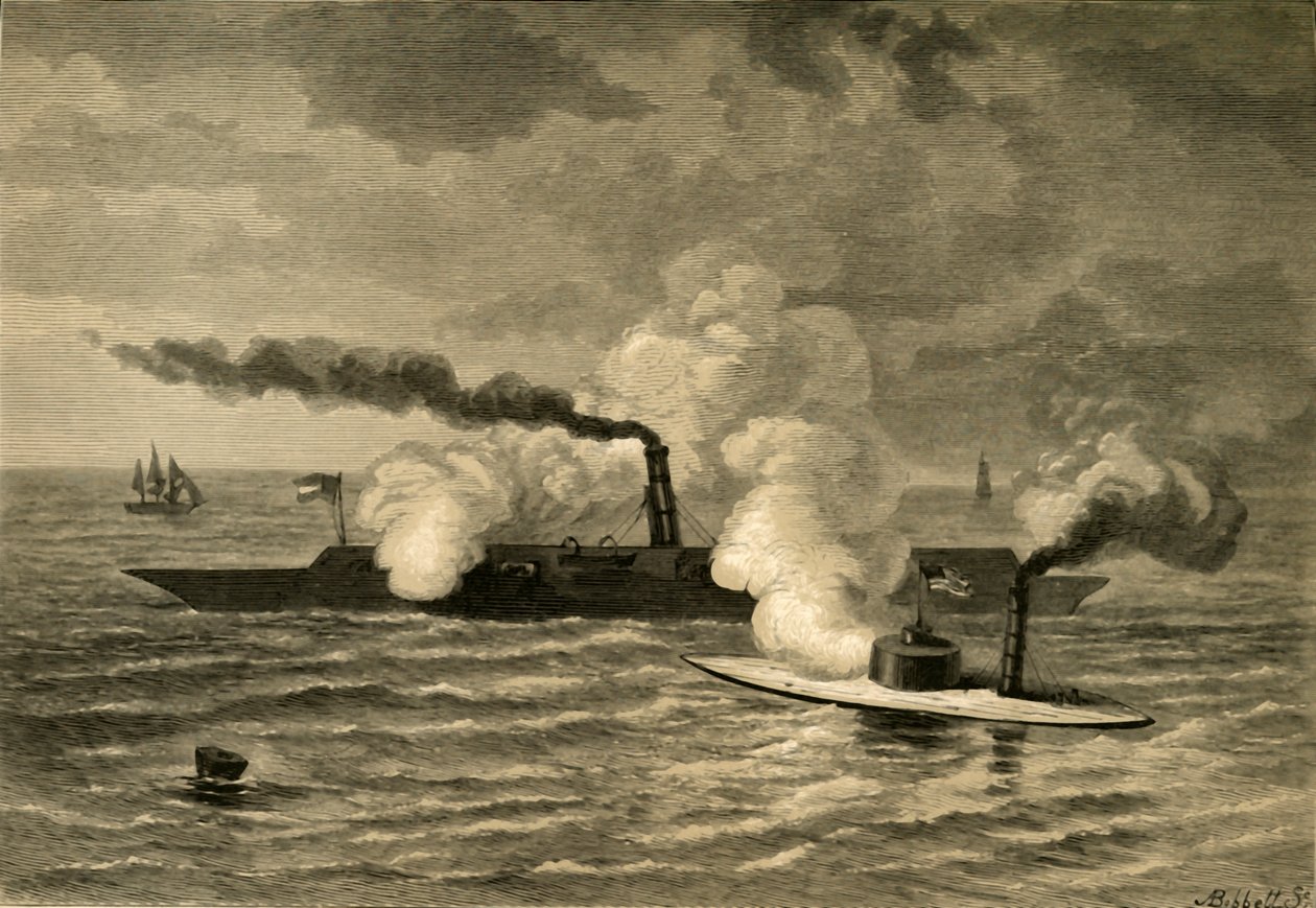 A monitor támadása a Merrimack ellen, 1878. alkotó: Albert Bobbett