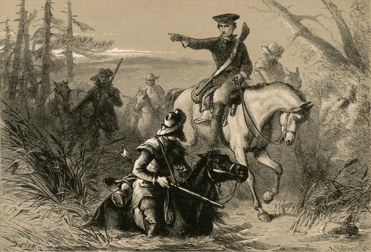 Washington őrnagy a francia parancsnokhoz intézett küldetésében, 1877. alkotó: Albert Bobbett