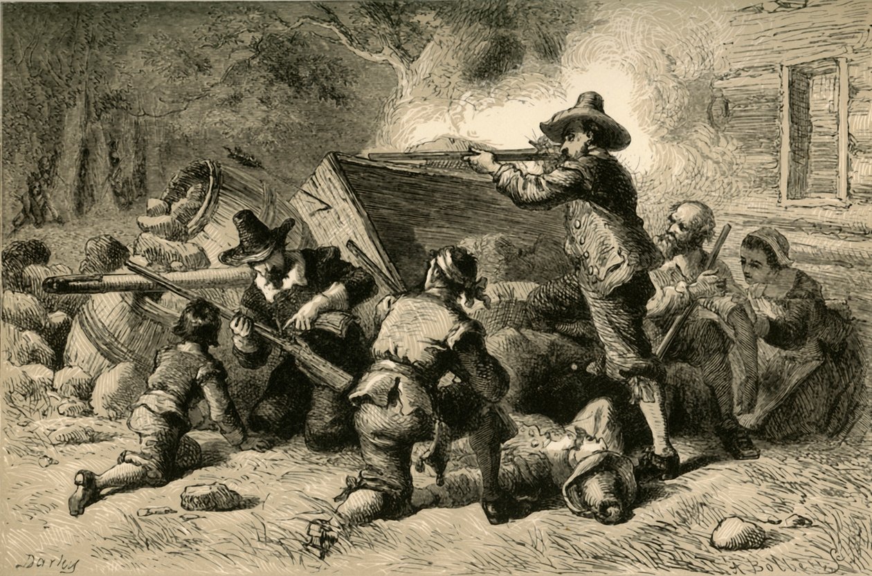 A virginiaiak megvédik magukat az indiánok ellen, 1877. alkotó: Albert Bobbett