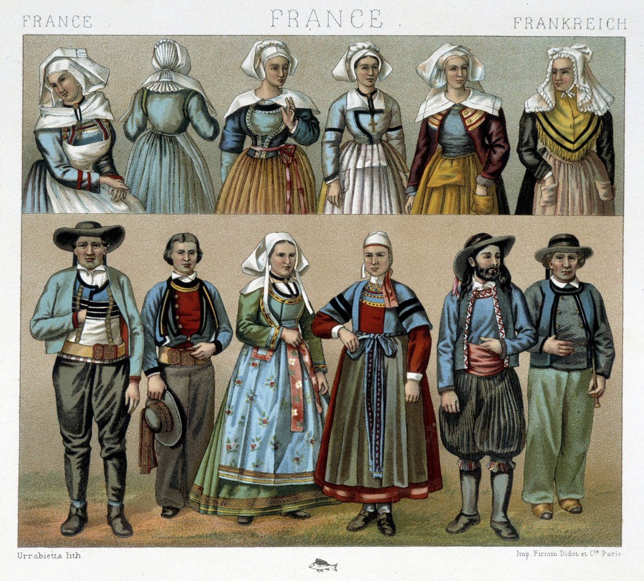 19. századi breton jelmezek - Racinet „” Az ősi és történelmi kosztüm””-ben alkotó: Albert Charles August Racinet
