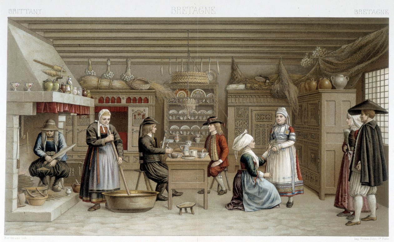 19. századi breton jelmezek és enteriőr – Racinet „” Le costume ancien et historique” című könyvében alkotó: Albert Charles August Racinet