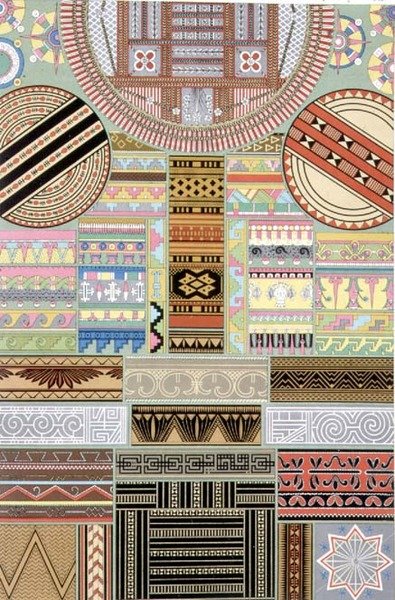 Dekoráció Óceániából és Közép-Afrikából, "Polychrome Ornament"-ből, vésette Dufour és F. Durin, pub. írta: Lemercier & C. alkotó: Albert Charles August Racinet