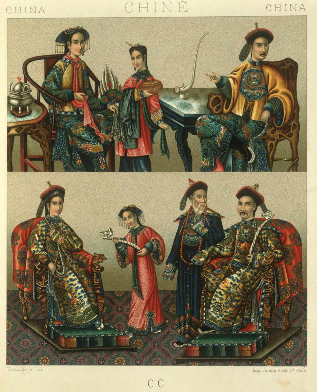 Illusztráció: császári család, Chin; Kína alkotó: Albert Charles August Racinet
