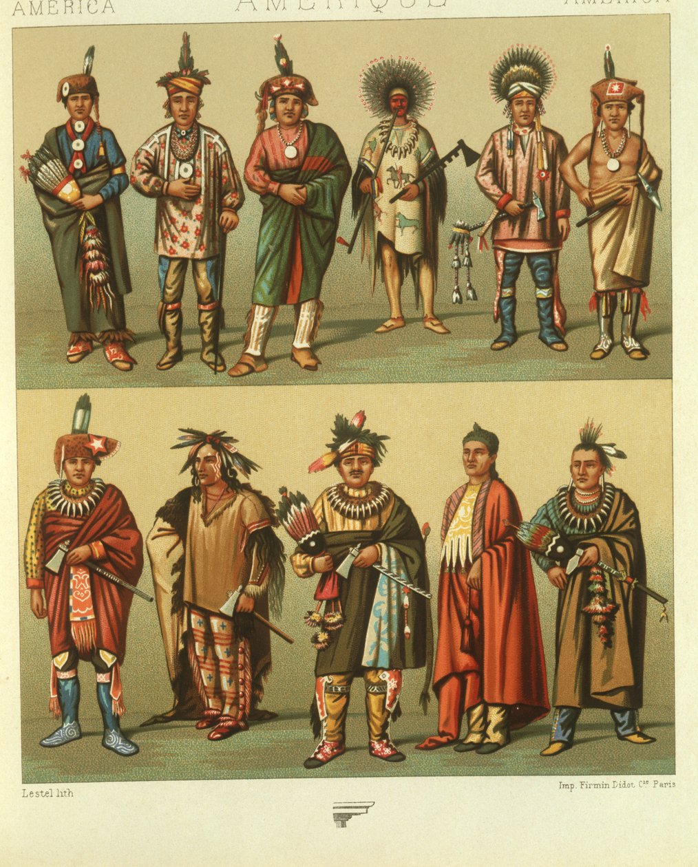 Illusztráció észak-amerikai indiánok Kansas és Nebraska, USA alkotó: Albert Charles August Racinet