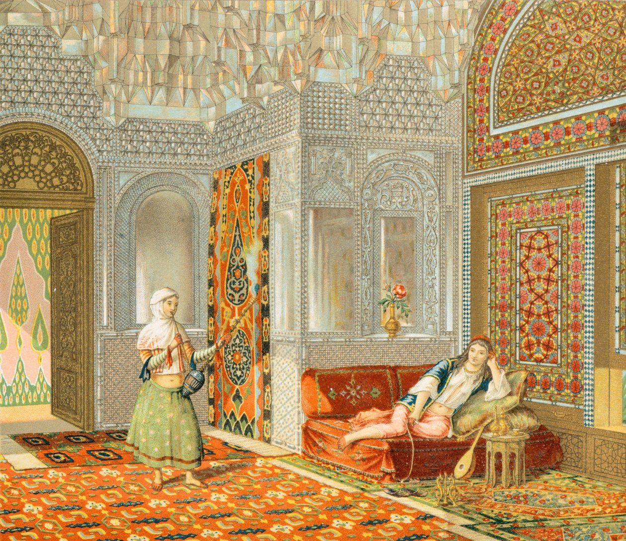 Egy perzsa szoba belseje, Illusztráció Auguste Racinet teljes jelmeztörténetéből alkotó: Albert Charles August Racinet