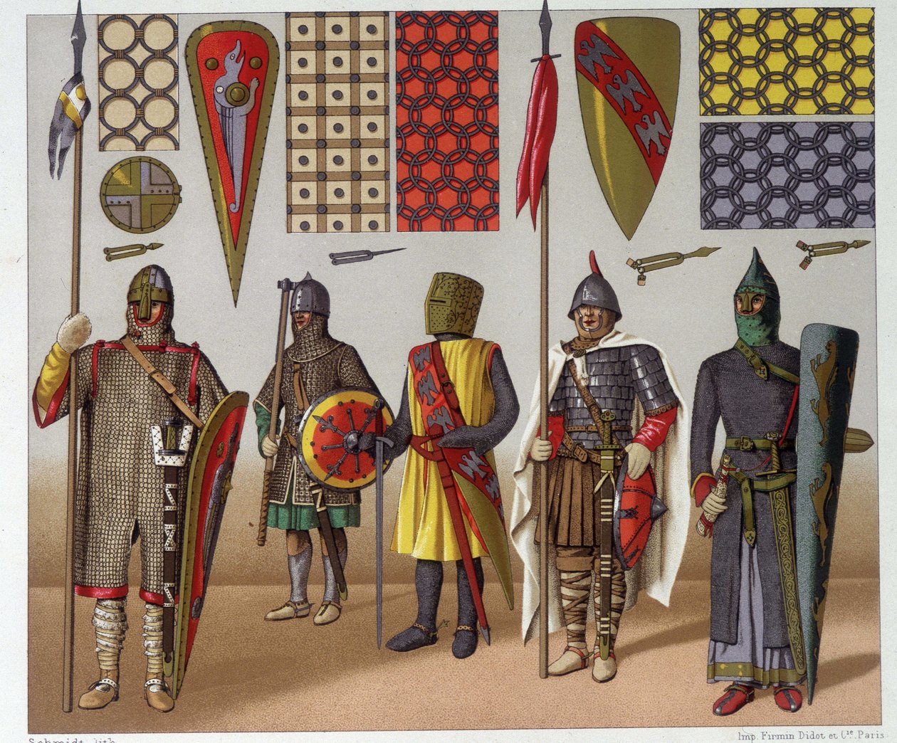 Katonai viseletek a 9-12. századtól, A. Racinet alkotó: Albert Charles August Racinet