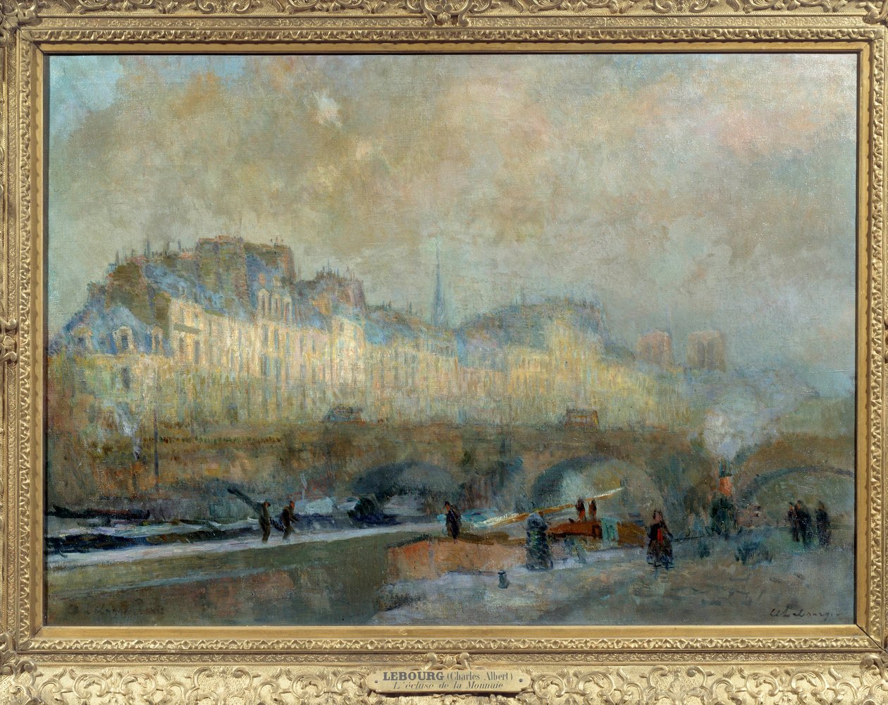 Párizs, La Monnaie zsilip, téli nap, vagy Pont-Neuf és Île de la Cite festménye Albert Lebourgtól (1849-1928). 19. század. Nap. 0,815 x 1,155 Musee d