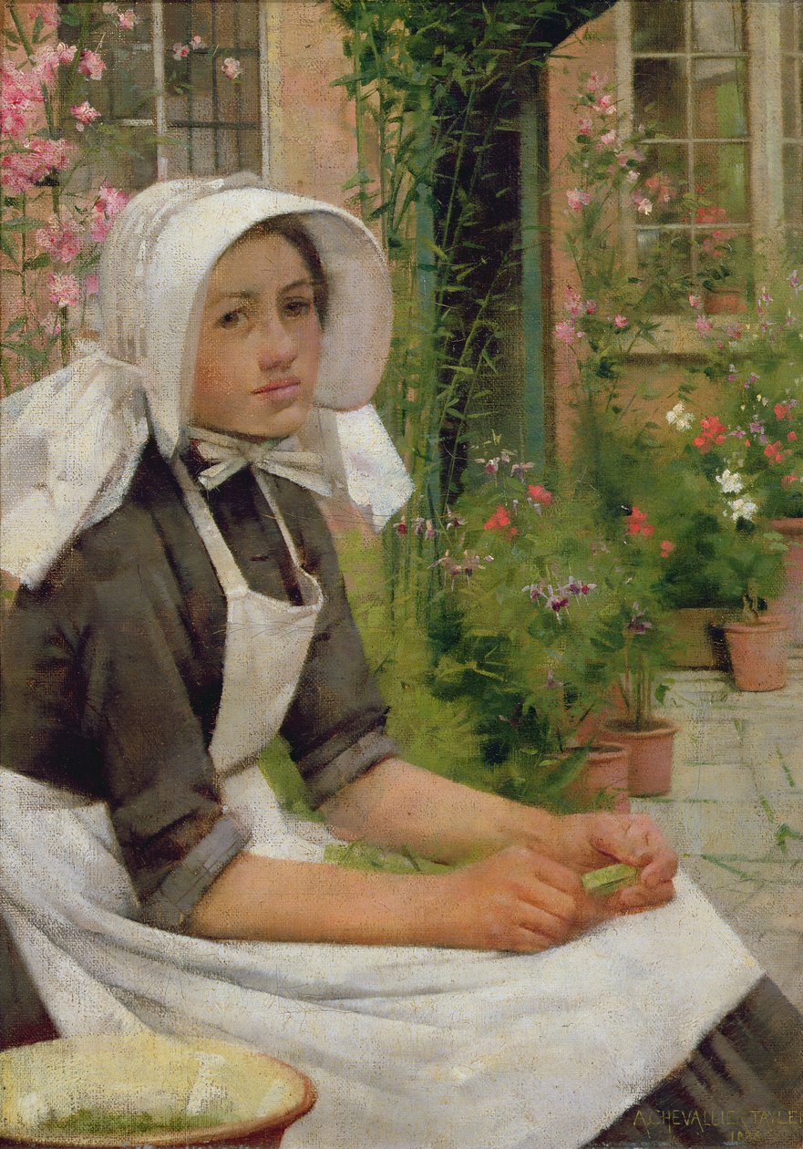 Borsót hámozó lány alkotó: Albert Chevallier Tayler
