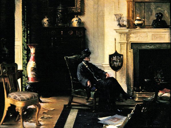 Hölgy egy belső térben alkotó: Albert Chevallier Tayler