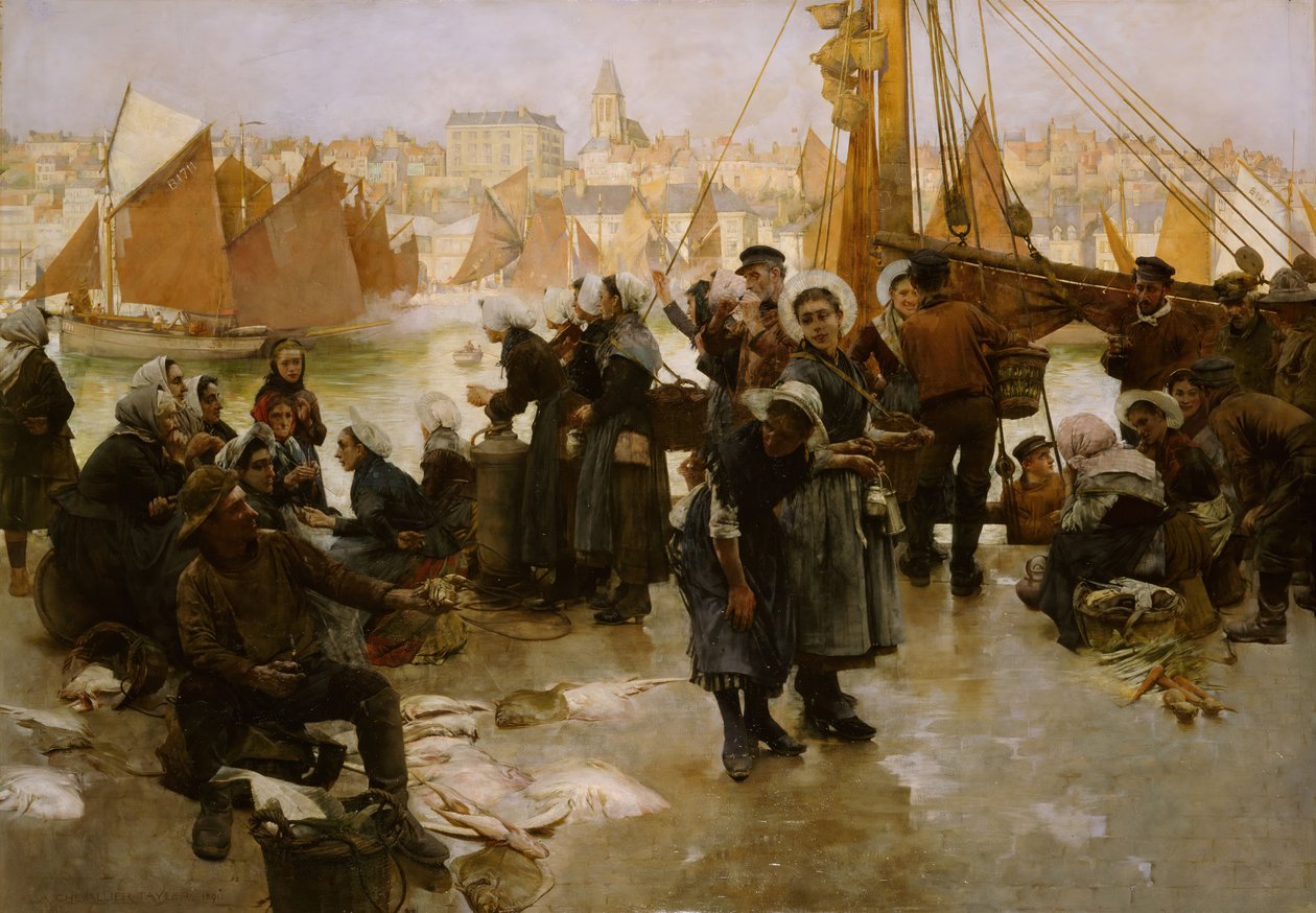 A halászflotta indulása, Boulogne, 1891. alkotó: Albert Chevallier Tayler