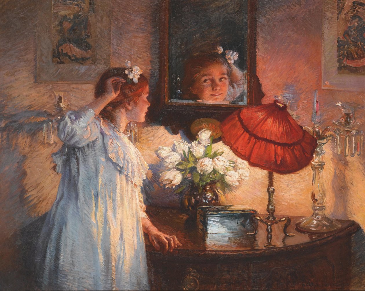 A tükör – Albert Chevallier Tayler (1862-1925). Olajfestmény alkotó: Albert Chevallier Tayler