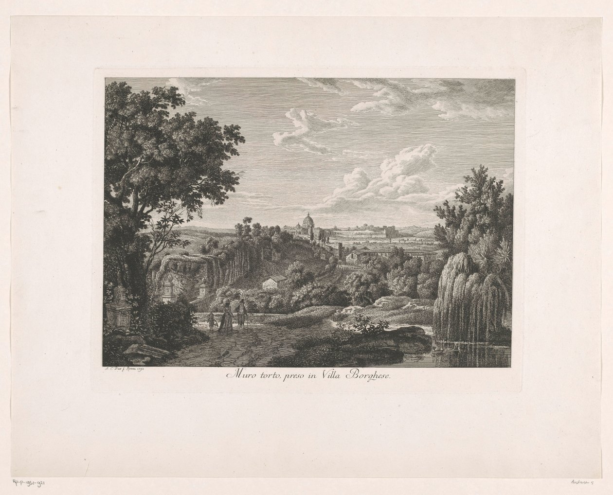 Benőtt fal a Villa Borghese-nél Muro torto, preso in Villa Borghese (cím a tárgyon) Maláj Radirte Prospekte aus Italien (sorozat címe) alkotó: Albert Christoph Dies