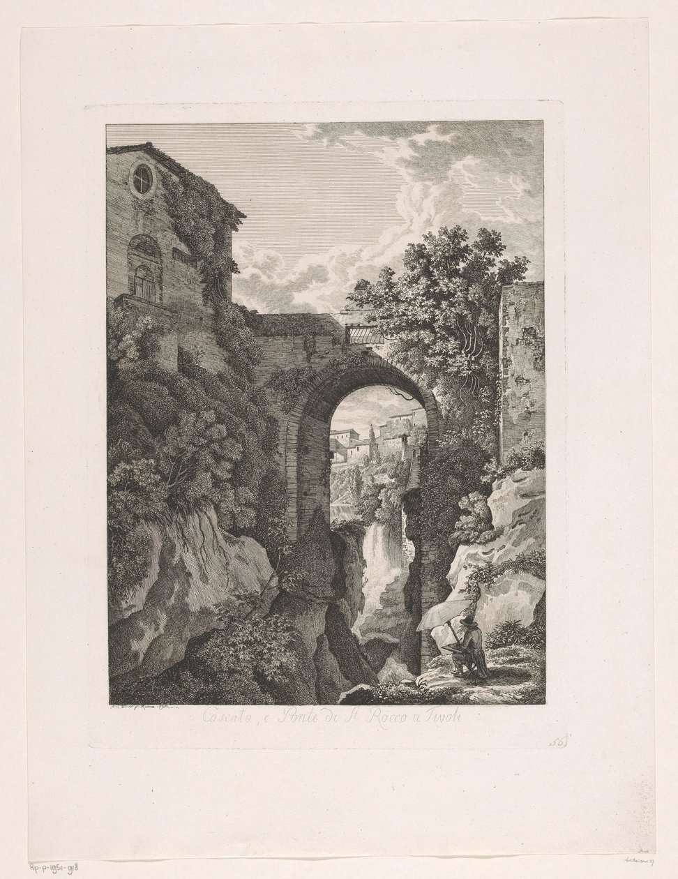 Vízesés a San Rocco híd közelében Tivoliban Cascata, e Ponte di St. Rocco a Tivoli (cím az objektumon) Festői maratott prospektusok Olaszországból (sorozat címe) alkotó: Albert Christoph Dies