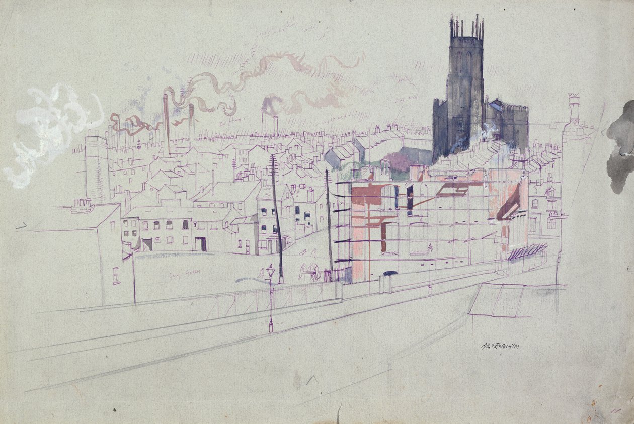 Industrial City (Leeds) (toll és tus, akvarell, papír) alkotó: Albert Daniel Rutherston