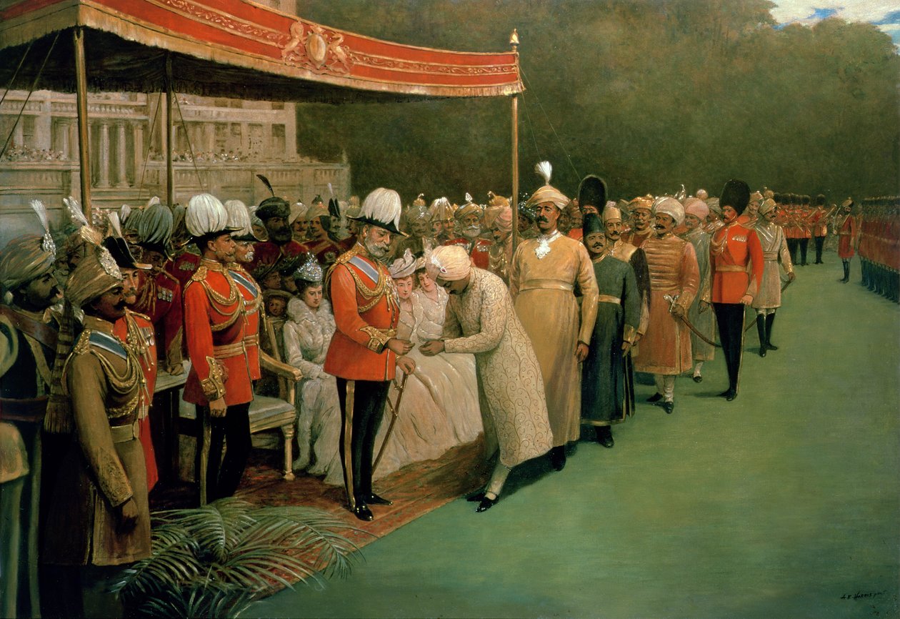 VII. Edward maharadzsákat és méltóságokat fogadott koronázása előtt alkotó: Albert E. Harris