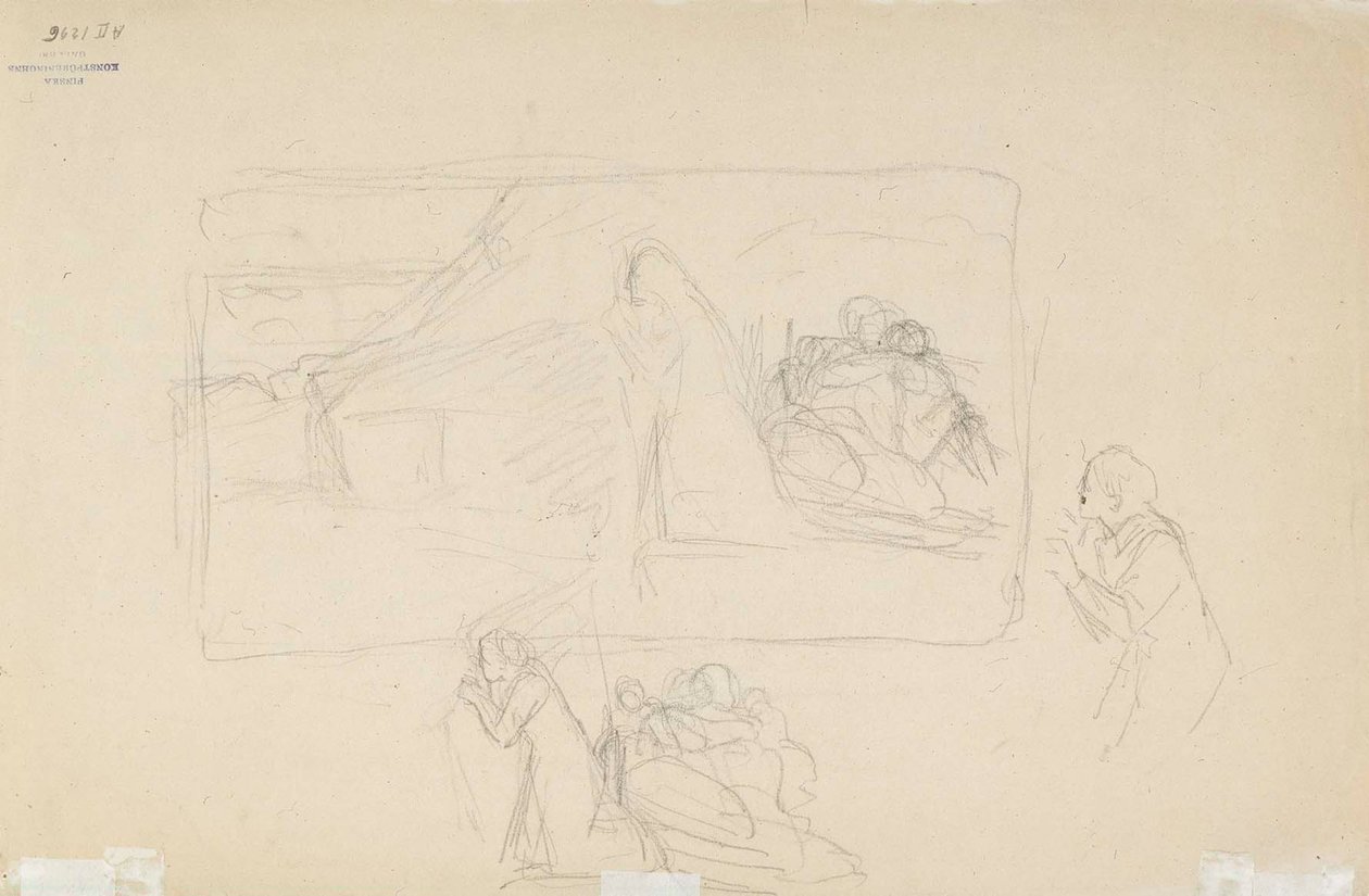 Felégetett falu, vázlat alkotó: Albert Edelfelt