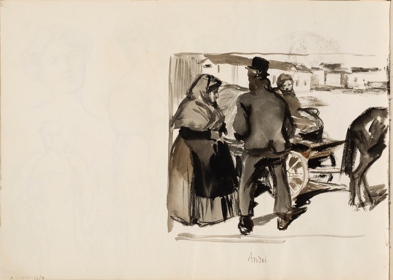 Lóvontatású kocsik, három személy alkotó: Albert Edelfelt