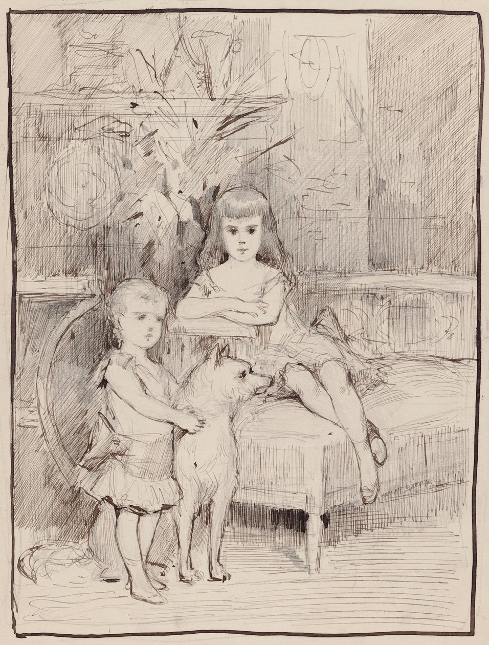 Portrévázlat III. Sándor cár gyermekeiről, Michaelről és Xeniáról alkotó: Albert Edelfelt