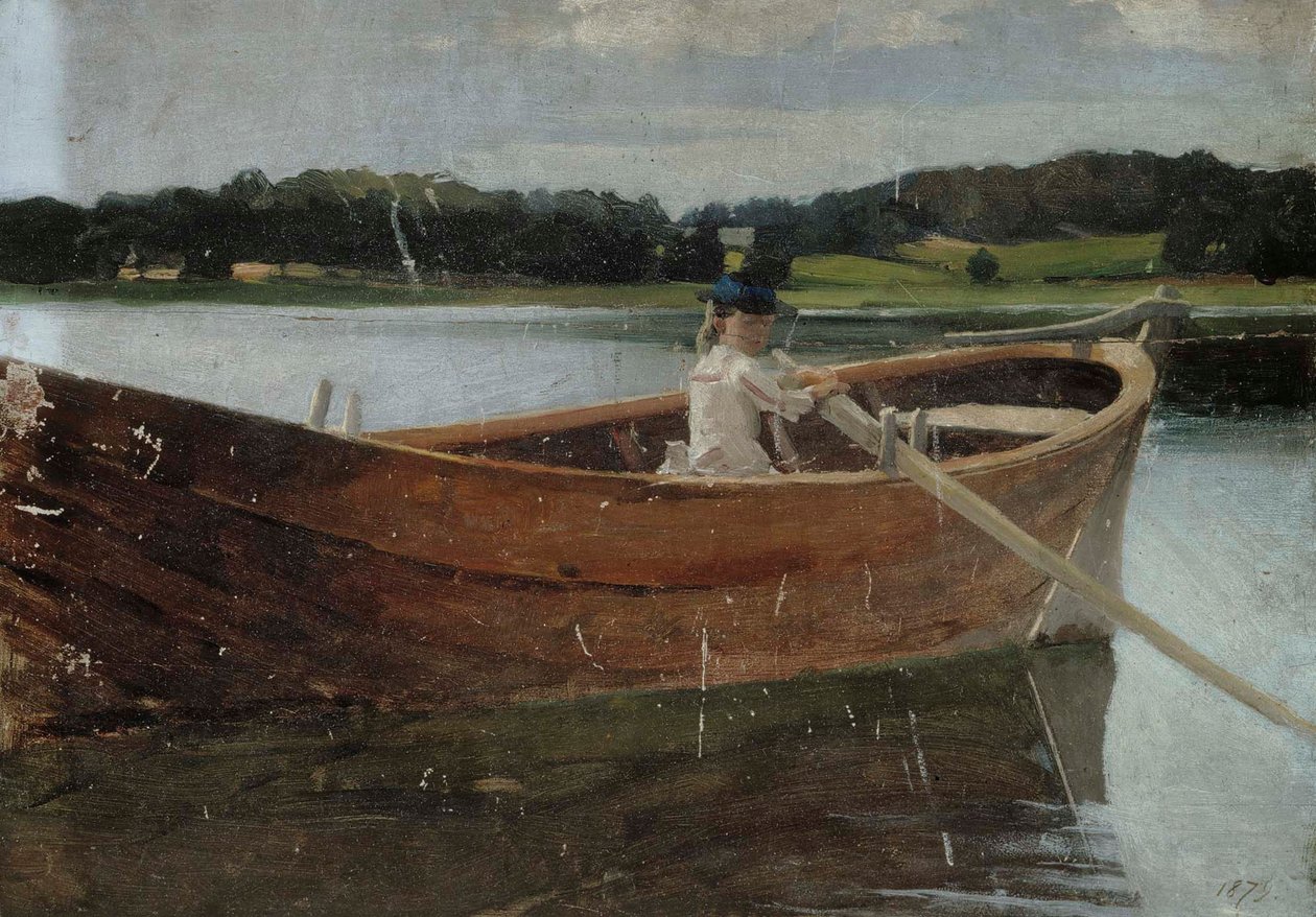 A művész nővére, Berta egy evezős csónakban, vázlat alkotó: Albert Edelfelt
