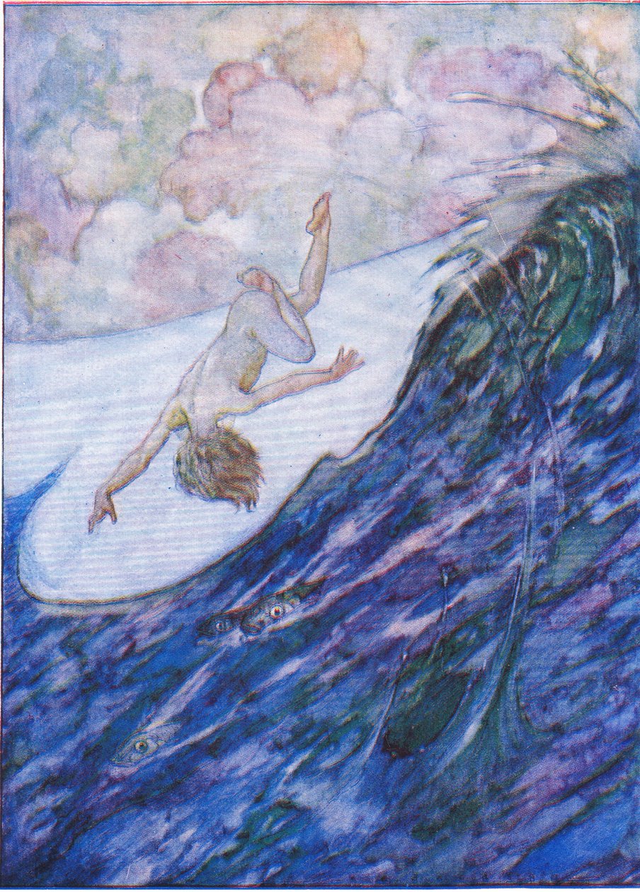 Három hajót emelt ki a vízből, egy yard magasan, a The Water Babies kocsmából. Humphrey Milford Oxford University Press, 1930 körül (színes litó) alkotó: Albert Edward Jackson