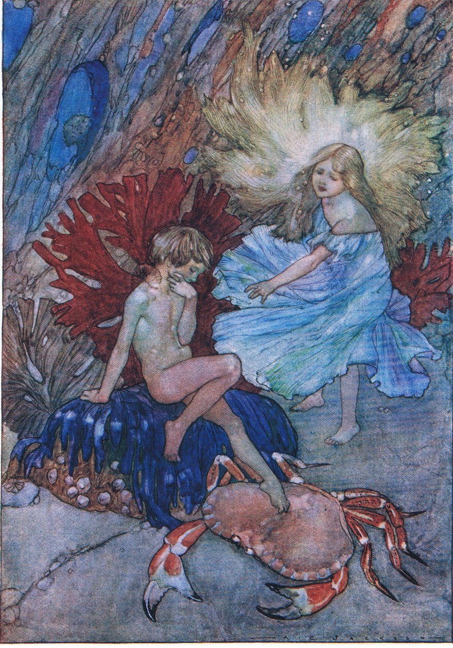 "Nem, ne piszkáld azt a szegény rákot Tomról" a The Water Babies pubból, Humphrey Milford Oxford University Press, 1930 körül (színes litó) alkotó: Albert Edward Jackson