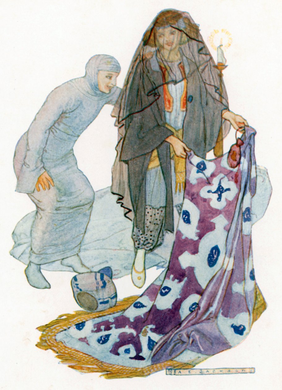 Örült, amikor meglátta az erszényt és a brokátdarabot (színes litográfia). alkotó: Albert Edward Jackson