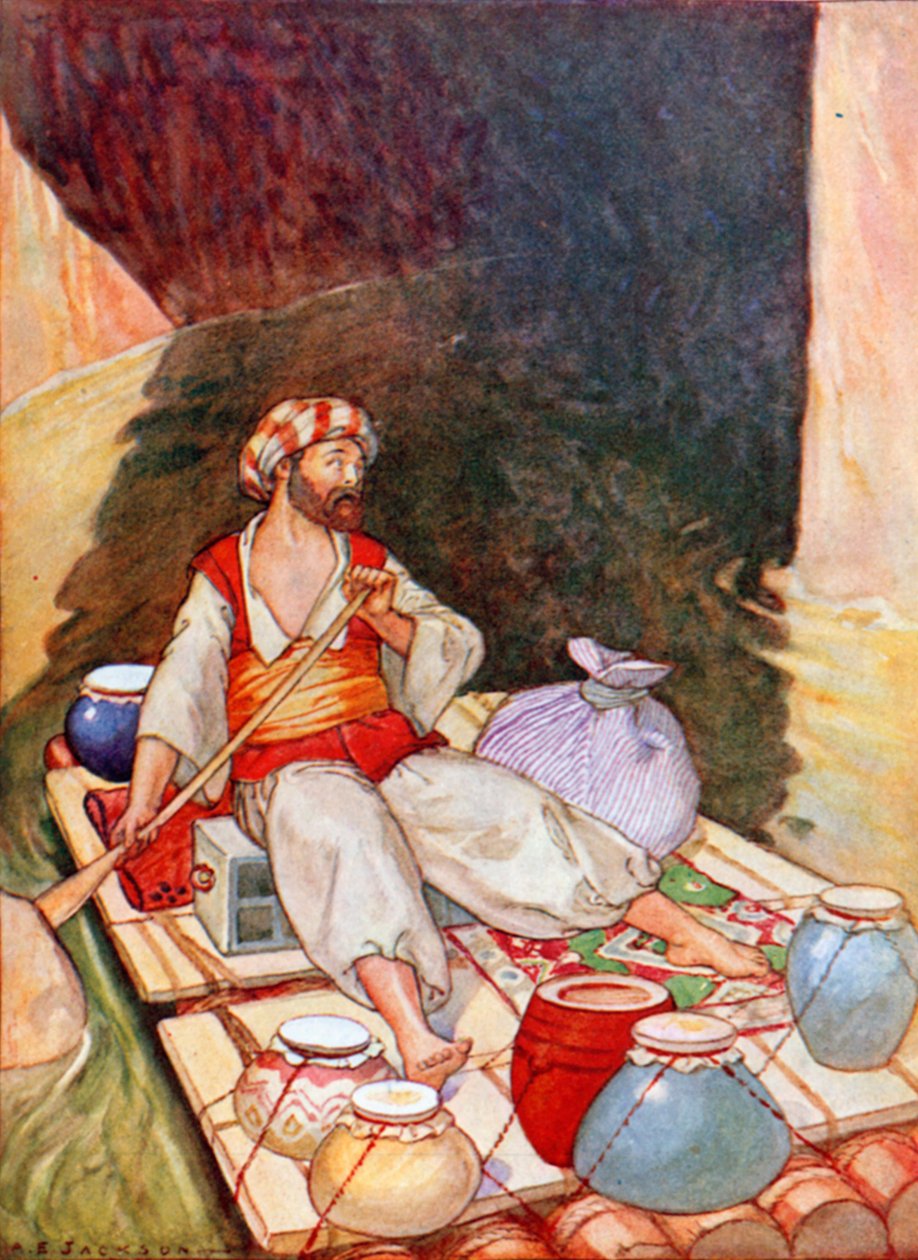 Szindbád lefelé vezette a folyón (színes litográfia) alkotó: Albert Edward Jackson