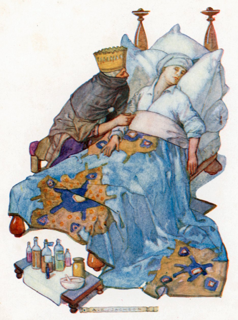 "A bölcs asszony leült a párnám mellé" (színes litográfia) alkotó: Albert Edward Jackson