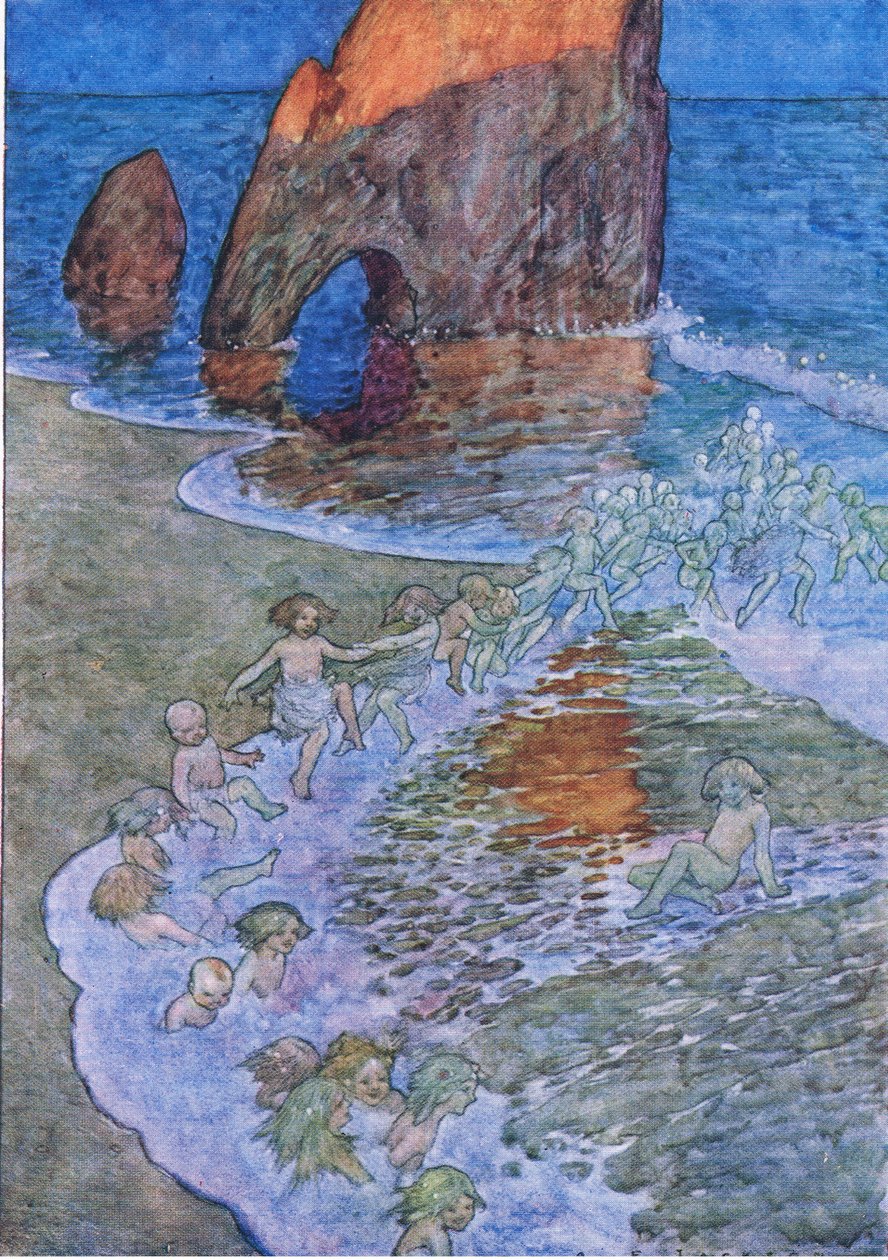 Középre tették, és körülötte táncoltak, a The Water Babies pubból. Humphrey Milford Oxford University Press, 1930 körül (színes litho) alkotó: Albert Edward Jackson